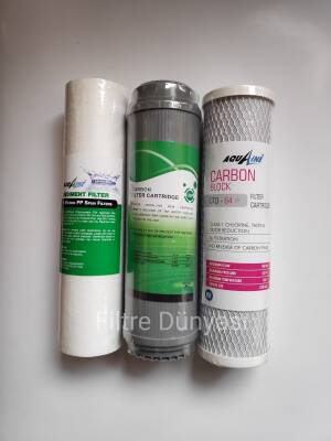 AQUALLİNE Su Arıtma Cihaz Filtresi 3LÜ SET ÇİFT KARBONLU MARKALI - 3