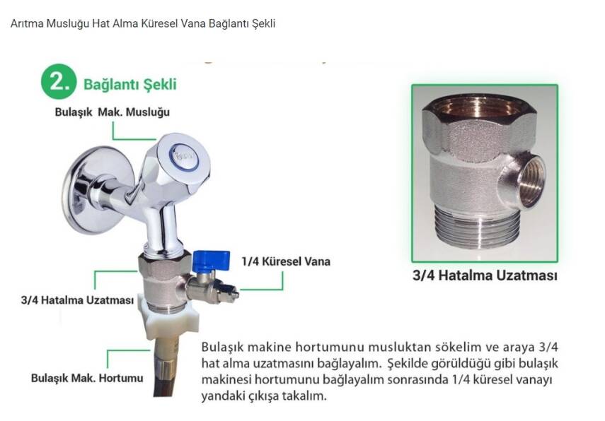 AQUA FLY Su Arıtma Cihazı Için Hat Alma Uzatması ( T ) 3/4 1/4 Bulaşık Ve Çamaşır Makinesi Musluğuna Uygun - 5