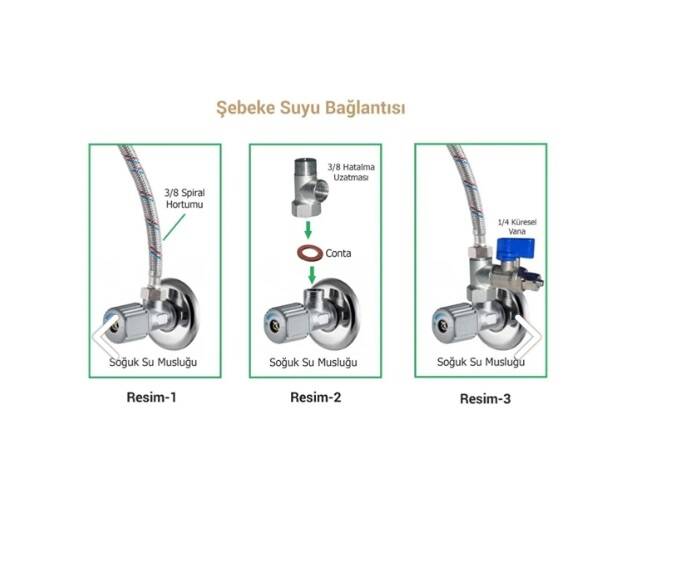 AQUA FLY SU ARITMA CİHAZI için HAT ALMA UZATMASI ( T ) 3/8 TAHARET MUSLUK UYUMLU - 4